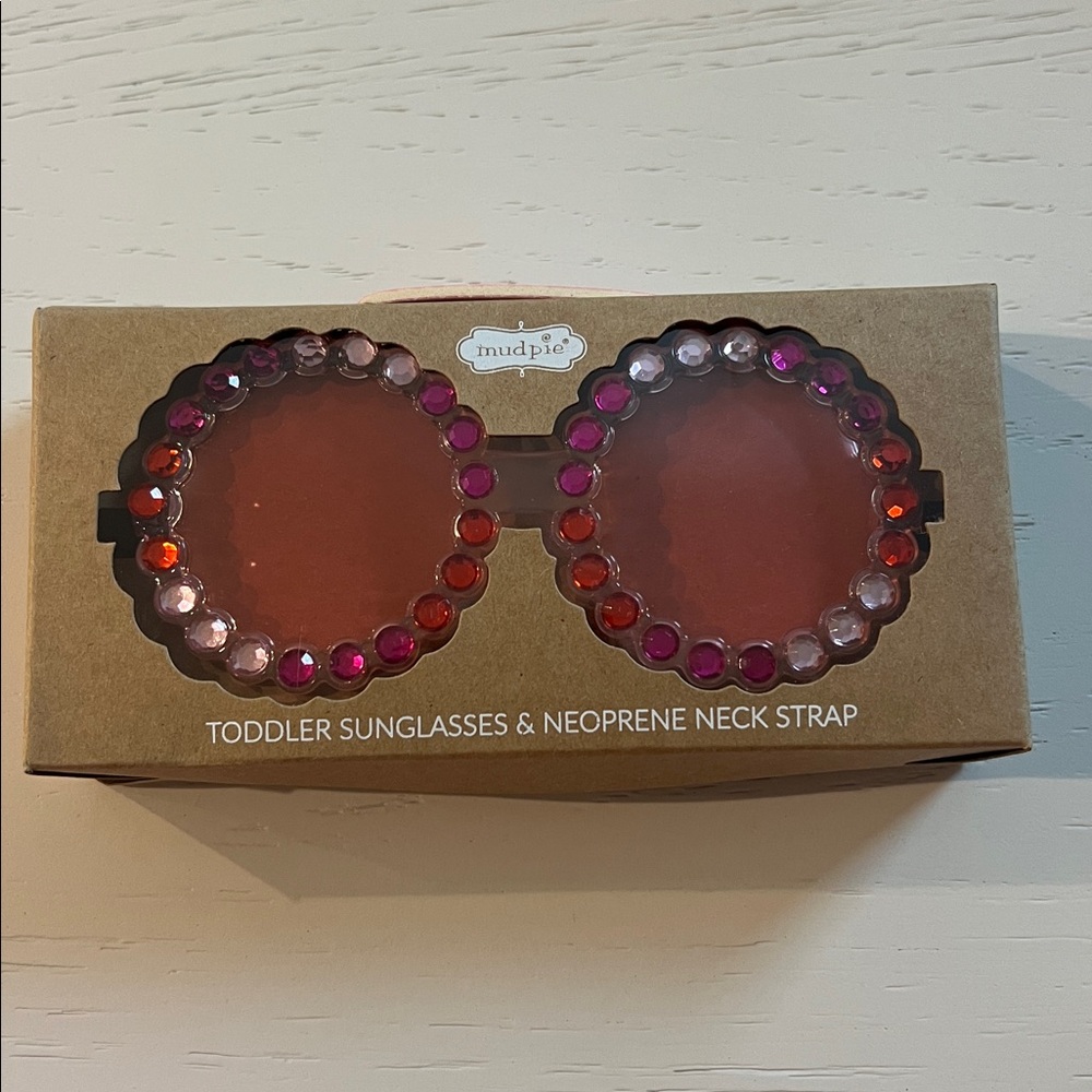 Mud Pie Red Pink Round Sunglasses with Strap Age 2-5 - Picture 3 of 4